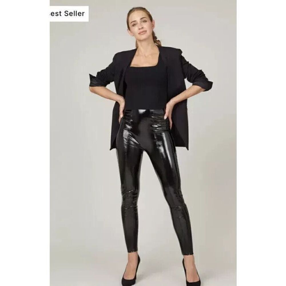 SPANX Faux Patent Leather Leggings  Black M Medium Stretch Glossy NWOT $110